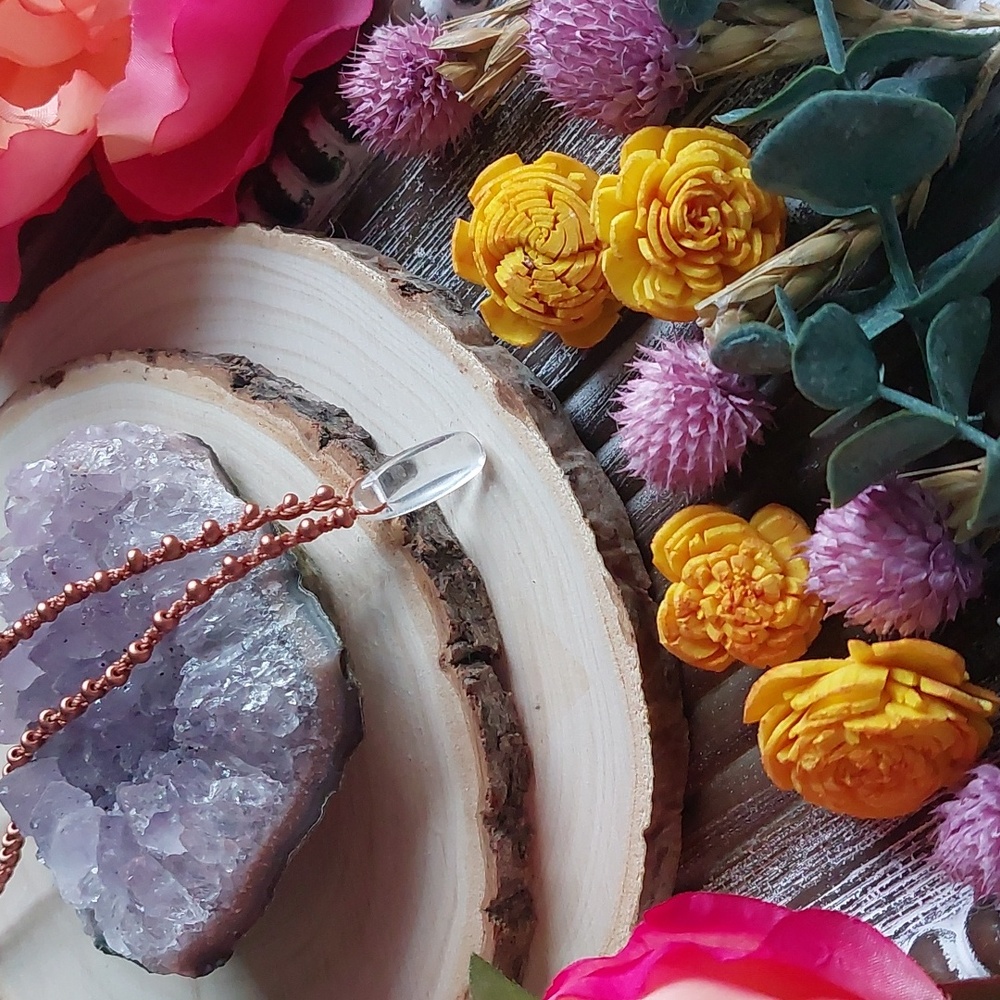 Quartz Crystal Bohemian Necklace, crochet jewelry by Rust Belt Raised